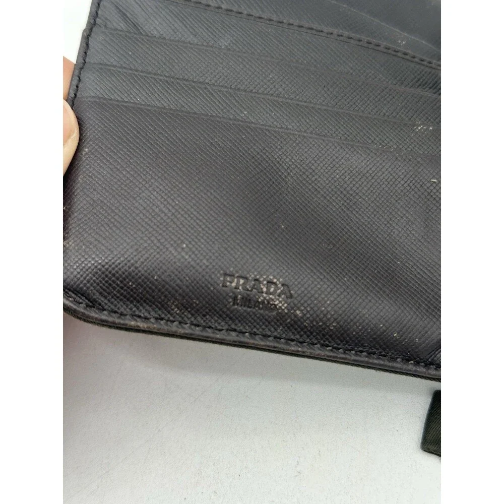 PRADA Nylon Triangle Logo Bi-fold Wallet Black Compact Zip Vintage Authentic